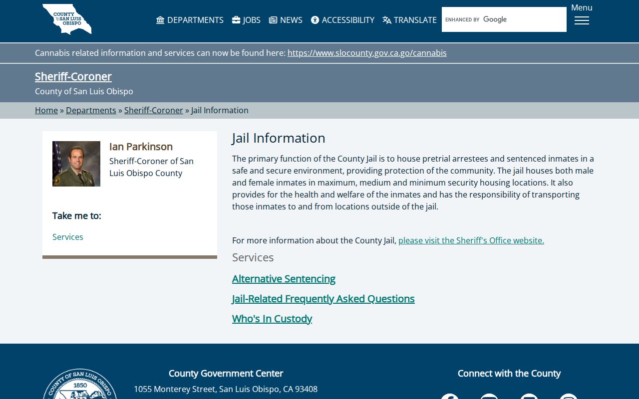 San Luis Obispo County official jail information page