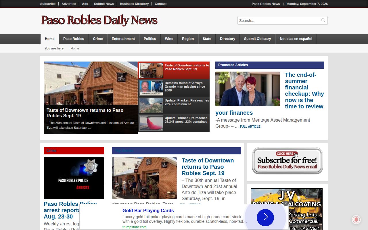 Paso Robles Daily News local news homepage